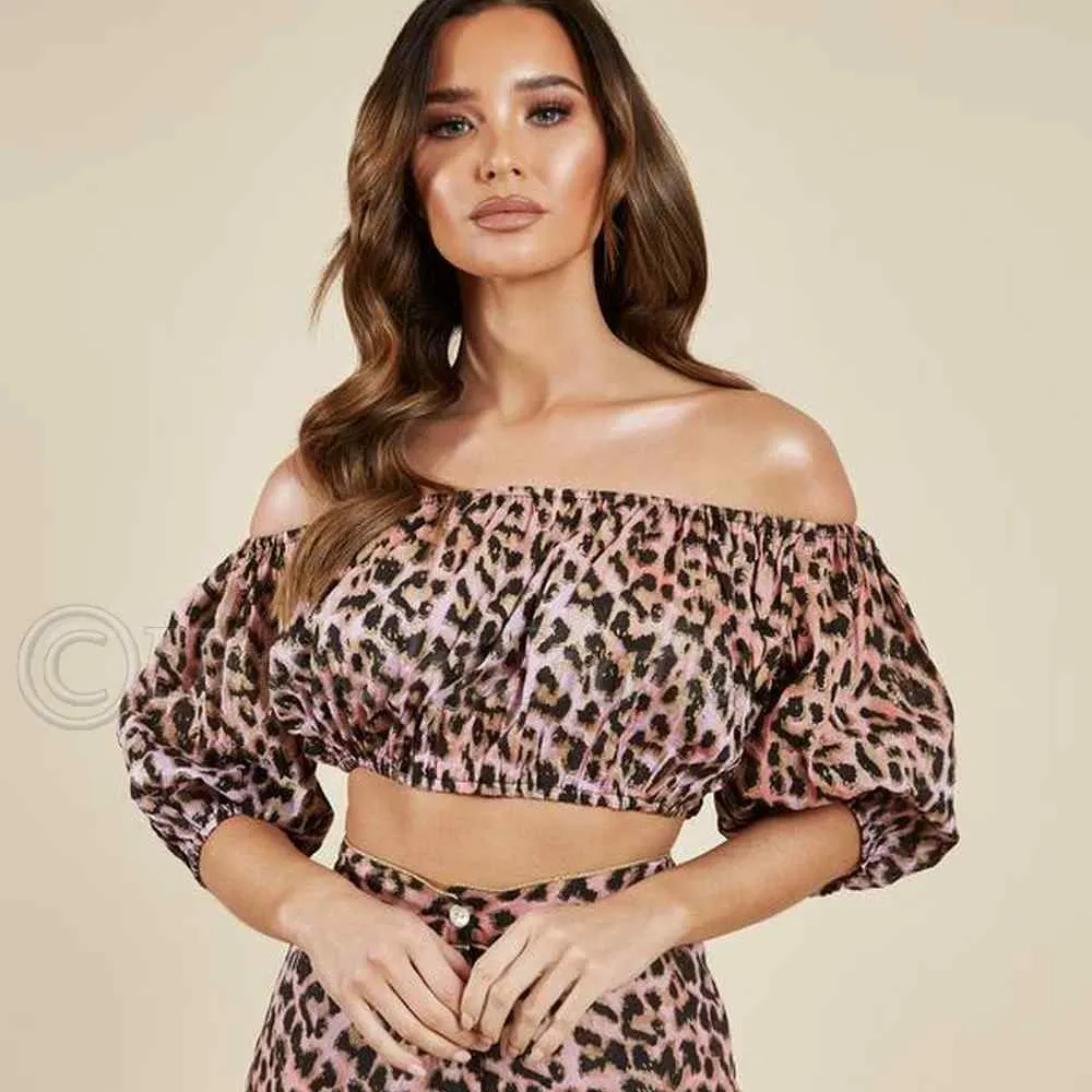 Premium Quality Fashion Hot Selling Casual Dress Women Off Shoulder Leopard Printed Short Sleeves Top With Short Hot Pant dress