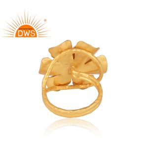 Bague en pierre précieuse d'onyx noir, bijoux de déclaration, Design floral, en argent fin, plaqué or, fabrication de bijoux - Product Image 4