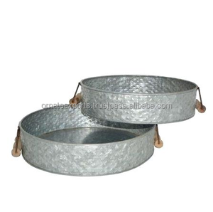 Bandeja de servicio redonda de metal de hierro galvanizado elegante personalizada al por mayor hecha a mano con elegancia - Product Image 1