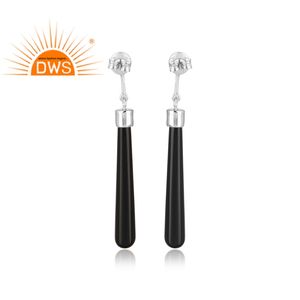 Boucles d'oreilles longues en Onyx noir naturel, 1 pièce, gros bijoux, pendentif en argent, 925 - Product Image 3
