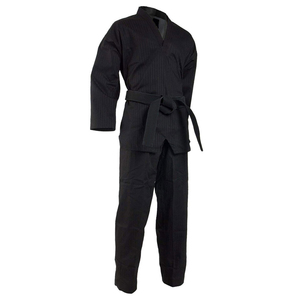 Uniformes de Taekwondo para hombre, diseño de secado rápido negro sólido con mangas completas, estilo de arte marcial de Karate para adultos - Product Image 1
