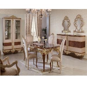 Mesa de comedor de 6 plazas con acabado italiano para el hogar, muebles de comedor de estilo europeo clásico, muebles de comedor de madera para Reino Unido - Product Image 1