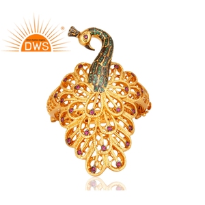 Diseño de pavo real blanco de piedras preciosas de circón de latón chapado en oro de joyería de brazalete de moda mayorista - Product Image 3