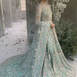 Elegant Indian/Pakistani <b>top</b> with Lehenga dress Embellished in <b>crystal</b> glass beads stone work for Wedding=2020 - Product Image 1