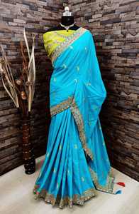 Fabric Linen Silk Saree With Sequence Lace Rich Blouse Designer Party Wear Traditional Ethnic Trending - Product Image 3