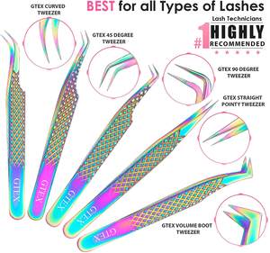 Pince à épiler japonaise en acier inoxydable pour extension de cils Ensemble de 5 outils comprenant une pince à épiler droite courbée à 45 et 90 degrés - Product Image 5