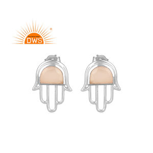 925 <b>Fine</b> Sterling Silver Natural Rose Chalcedony Gemstone Hamsa Design <b>Stud</b> <b>Earring</b> For Women Jewelry For Women Gift For Her - Product Image 1