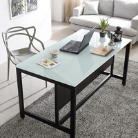 Bureau d'ordinateur moderne pour la maison, robuste, en métal, pour ordinateur portable, PC, réception, jeux, hauteur réglable, plateau en verre trempé rouge, MDF noir