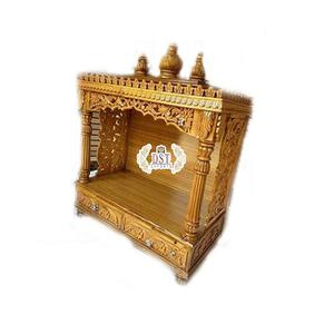 Natural Teak Wood Carved Mandir for <b>Home</b> Traditional Golden Carved Wooden Mandir South Indian Style <b>Temple</b> for <b>Home</b> USA - Product Image 1