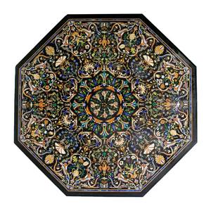 <b>Black</b> <b>Marble</b> Intricate inlay <b>Coffee</b> <b>Table</b> Top For Home Decoration - Product Image 1