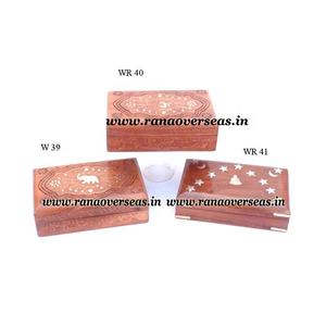 Caja organizadora de joyería de madera hecha a mano, con surtido de incrustaciones de latón, Juego de 3 - Product Image 1