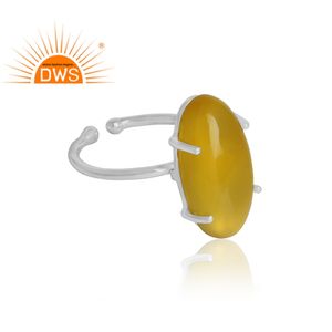 Bague en argent Sterling simple, bijou à la calcédoine jaune, vente en gros, styliste - Product Image 2