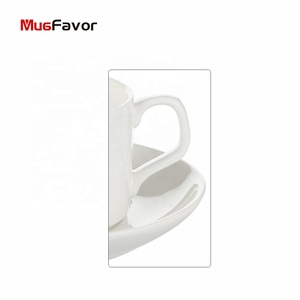 Ly sứ in chuyển nhiệt, ly cà phê gốm giá rẻ, màu trắng trơn, bộ ly cà phê kèm đĩa và thìa, bán chạy - Product Image 5