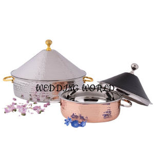 Ensemble de marmites en métal fini unique doré de trois casseroles de forme ronde réchauffeur de nourriture en métal fantaisie de haute qualité - Product Image 6