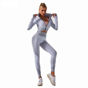 Leggings d'entraînement de gymnastique en nylon et élasthanne de haute qualité pour femmes ensemble de vêtements de Fitness personnalisés sans couture conception de Yoga motif solide - Product Image 2