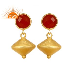 Red Onyx Gemstone Post Stud Pendiente Proveedor de joyería Chapado en oro 925 Plata esterlina Pendiente colgante Joyería - Product Image 1