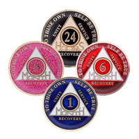 Jetons de médaille en métal émaillé noir personnalisés AA, jetons de sobriété