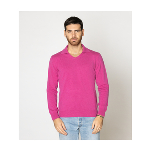 Maglione invernale lavorato a mano 100% con scollo a V da uomo a manica lunga Cashmere italiano fucsia-ODM Supply - Product Image 1