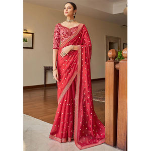 Indian Pakistani Designer Wedding Partywear Latest Rangoli Silk Embroidery Saree <b>Blouse</b> in <b>Red</b> Colour Attractive Wholesale Price - Product Image 2