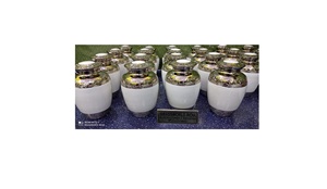 Urna funeraria para adultos con acentos blancos y plateados Suministro de metal de estilo americano de Brassworld India - Product Image 4