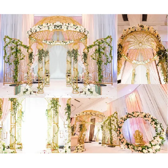 Designer Dome Style Wedding mandrap in metallo splendido oro acciaio inossidabile mandrap in metallo decorazioni moderne per matrimoni in metallo con cupola