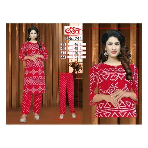 Harga grosir kustom cetak indah kain Rayon wanita Kurti dengan celana Plazzo Set dari India