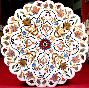 Unique Designer Shape <b>Marble</b> Inlay Decorative Coffee Table <b>Tops</b> - Product Image 1