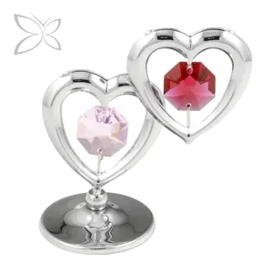 Crystocraft Deluxe Lovely Chrome Plated Heart Shaped Figurine Decorated with Brilliant Cut Crystals Wedding Gift Favors