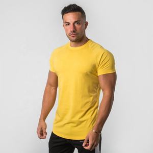 OEM vente en gros 95% coton 5% élasthanne hommes Slim Fit t-shirt plus long goutte ourlet incurvé col rond Muscle Fitness hommes Gym t-shirts - Product Image 5