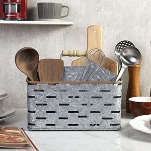 Grand caddie de cuisine galvanisé Design unique Forme personnalisée Parfait pour la vaisselle Rangement en étain Pièce d'organisation élégante - Product Image 3