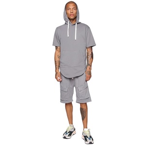 ขายส่งใหม่ออกแบบแขนสั้น Streetwear Hoodie เหงื่อกางเกงขาสั้นฤดูร้อนสั้นชุดสำหรับชาย - Product Image 3