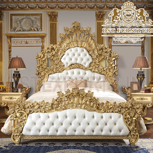 Juego de Muebles de Dormitorio Tradicional Dorado de Lujo, Juego de Muebles de Dormitorio Tamaño King CAL, Cama Tallada en Oro de Lujo y Juego de Dormitorio - Product Image 2