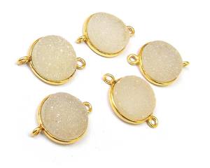 Blanco Druzy forma redonda doble fianza bucle Vertical chapado en oro fabricación de joyas conector de bisel de piedras preciosas - Product Image 4