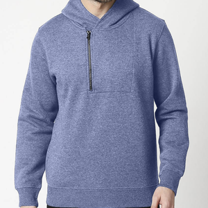 Sudadera con capucha/sudaderas con capucha lisa de ajuste clásico con logotipo personalizado bordado estampado azul marino Melange sudaderas con capucha con panel de cremallera estilizado - Product Image 4