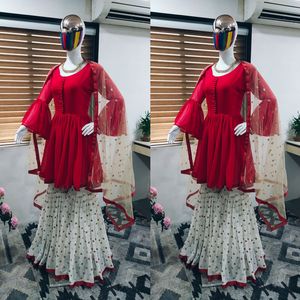 Georgette-remache moti de manga de rafia, sharara con bordado, tejido de imitación de georgette, red dupatta - Product Image 2