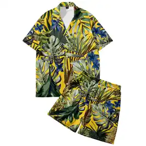 कस्टम प्रिंट गर्मियों आकस्मिक शर्ट स्लिम सूट पुरुषों के समुद्र तट अवकाश के लिए हवाई छुट्टी शर्ट और लघु आरामदायक और फैशन