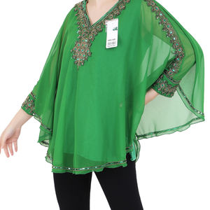 Caftán largo y corto Georgette antiarrugas de diseñador para mujer y niña, caftán con lentejuelas y cuentas pesadas, blusa superior de talla grande para Primavera e Invierno - Product Image 6