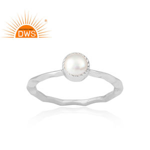 Blanc naturel Perle Gemme Empilable Bague Bijoux Fine 925 Martelé En Argent Sterling Couronne Fantaisie Bague Bijoux Fabrication - Product Image 2