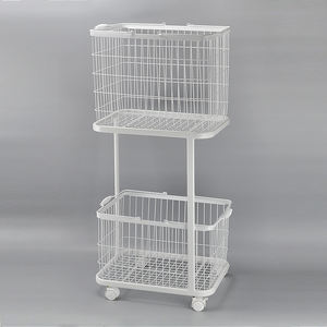 Chariot de panier mobile blanc, panier en fil métallique, à 2 niveaux, Large, portatif, blanc - Product Image 1