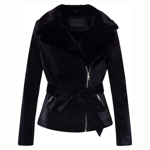 OEM quantité en vrac personnalisée vestes en cuir décontractées à la mode nouvelle plaine vierge en cuir véritable imperméable caractéristique col de fourrure poches - Product Image 1
