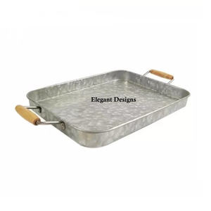 Plateau de service rond galvanisé écologique lot de trois plats de service faits à la main vente en gros de plateau de service galvanisé vintage - Product Image 2