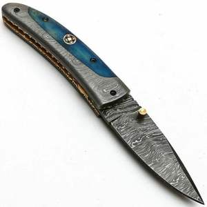 Couteau de poche pliant en acier damas personnalisé manche en os, nom et logo personnalisés, qualité supérieure pour la chasse, le camping, cadeau idéal - Product Image 1