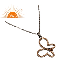 Collier pendentif papillon en argent sterling plaqué rhodium avec pierre précieuse naturelle Spessartite, bijoux de fiançailles pour femmes - Product Image 4