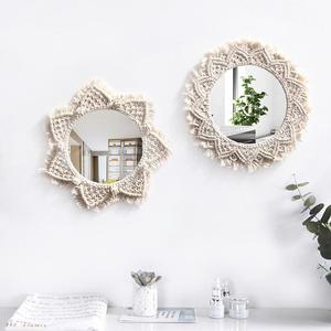 Miroir rond en macramé naturel fait main de haute qualité, décoration pour la maison - Product Image 1