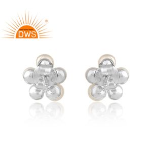 Ensemble de perles et de zircons Boucles d'oreilles en argent 925 de créateur floral plaqué rhodium blanc Fournisseur de bijoux - Product Image 3