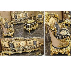Muebles de Sala de Estar Tallados en Oro Real, Muebles de Sala de Estar Dorados de Lujo, Magnífico Juego de Sofás Dorados para Sala de Estar, Fábrica del Reino Unido - Product Image 1