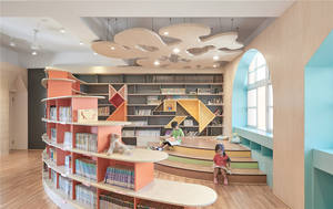 Kustom Modern Desain Interior Perpustakaan Melengkung Rak Buku Kayu Komersial Berdiri Lucu Anak Miniatur Toko Buku Furnitur untuk Sekolah - Product Image 6