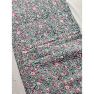 Green Colour Beautiful Handmade Cotton Kantha Quilt Home Decorative Wholesale Bedspread Indian Floral Hand Block Print Gudari - Product Image 2