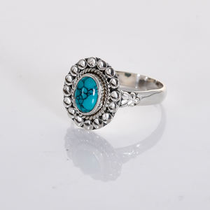 แหวนพลอยเทอร์ควอยซ์สีเงินสเตอร์ลิง925ดีไซน์หรูหราคลาสสิก - Product Image 1