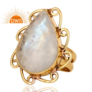 Pear Shape Rainbow <b>Moonstone</b> Ring Jewelry Wholesale Antique Fashion Gold Plated Brass Statement Ring Jewelry Manufacturer - Product Image 2